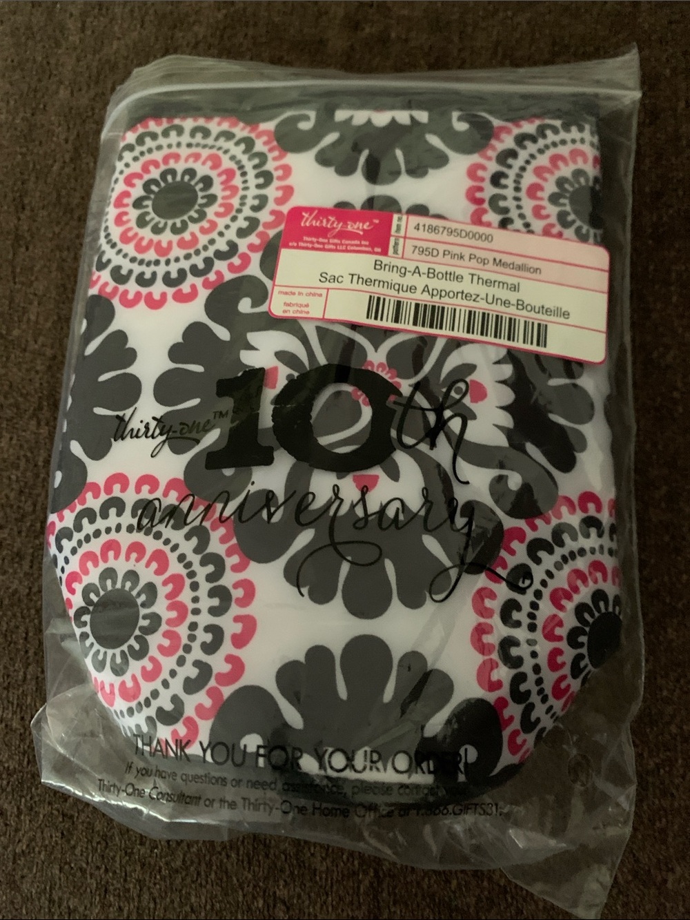 Thirty One Pink Pop Madallion Insulated Bottle Bag (New)